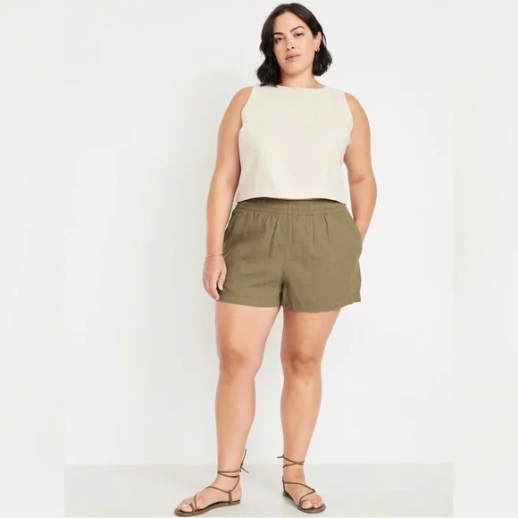 🆕 Old Navy Women’s High-Waisted Linen-Blend Shorts 3.5-in inseam Kombu XL 16-18 - Picture 7 of 15